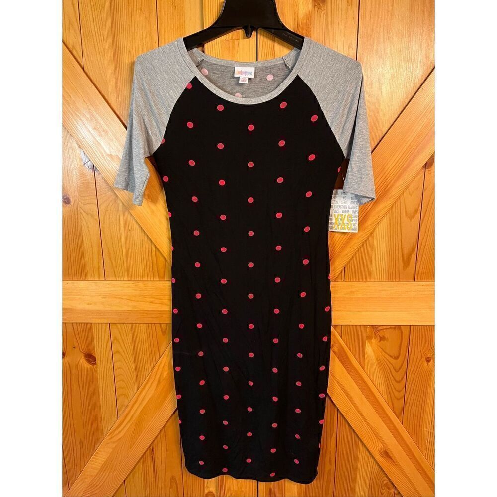 LuLaRoe Julia Dress Womens Black Red Polka Dot Midi Shirt Dress Size XXS nwt (33